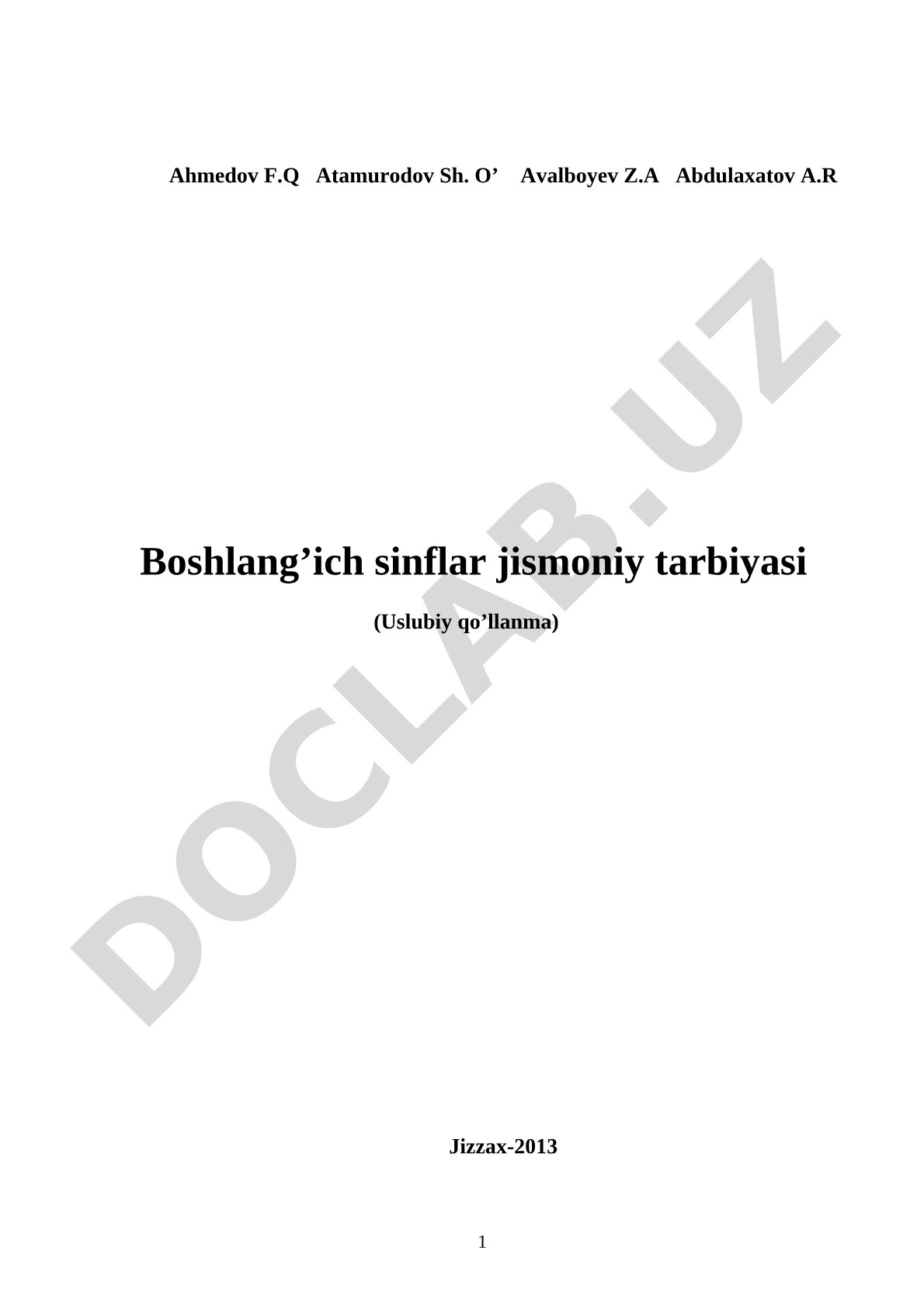 Boshlang'ich sinflar jismoniy tarbiyasi (Uslubiy qo'llanma)