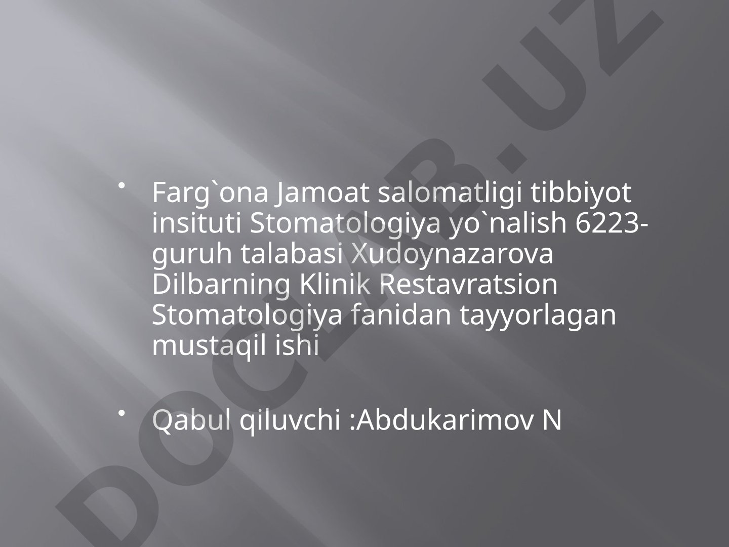 Terapevtik stomatologiya bo'limini tashkil etish