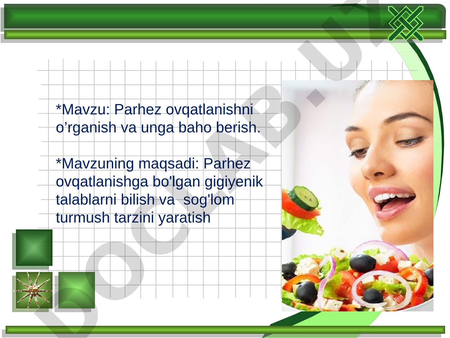Parhez ovqatlanishni o'rganish va unga baho berish