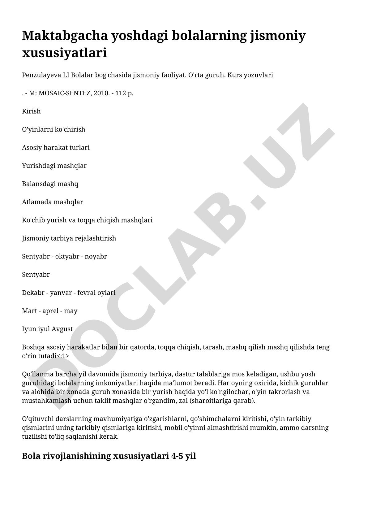 Maktabgacha yoshdagi bolalarning jismoniy xususiyatlari