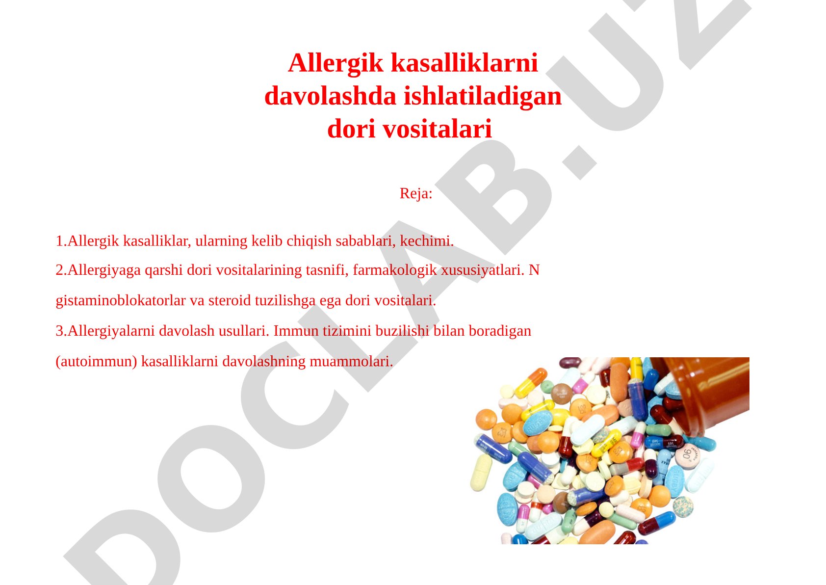 Allergik kasalliklarni davolashda ishlatiladigan dori vositalari