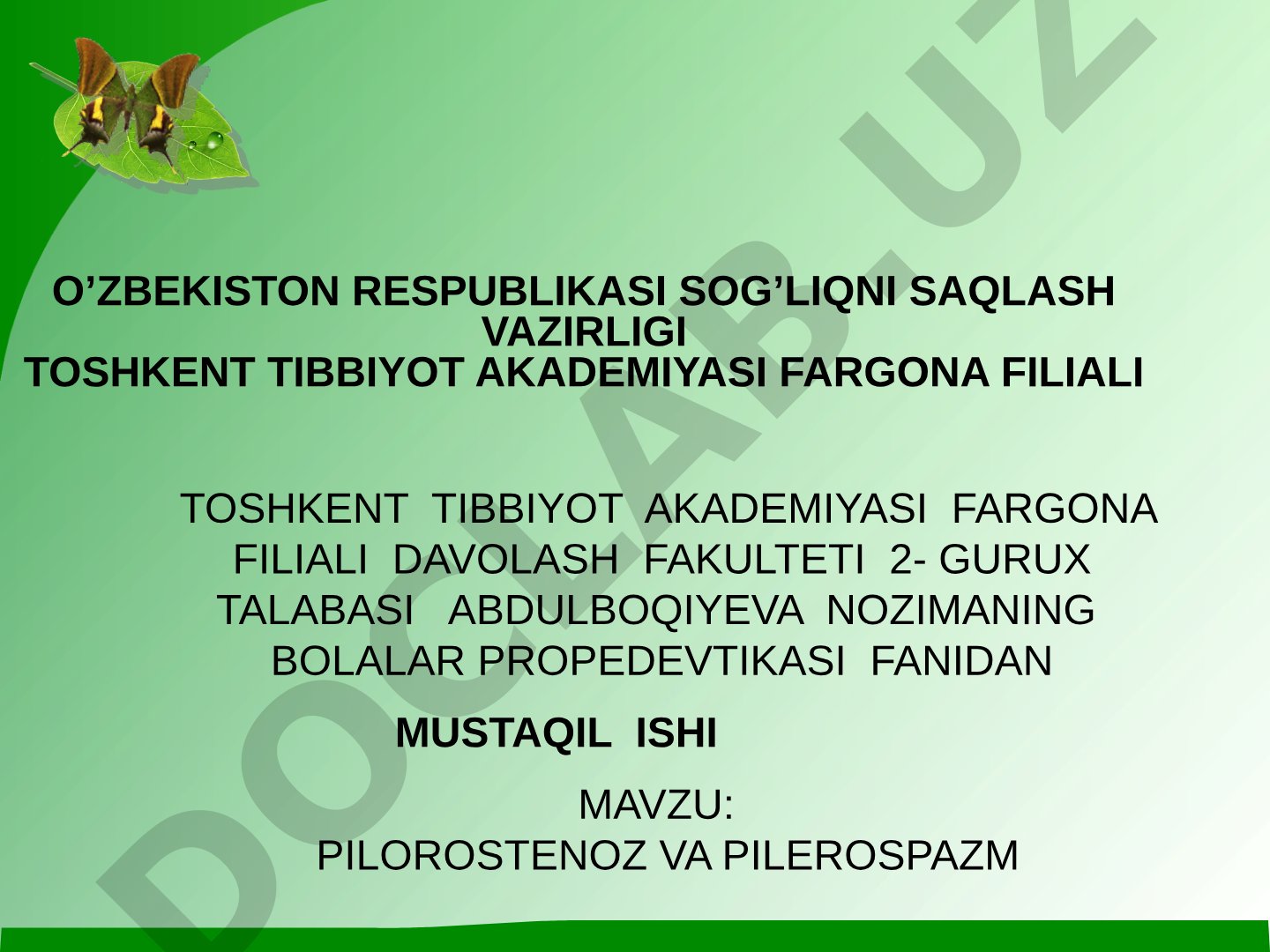 Pilorostenoz va pilorospazm klinikasi