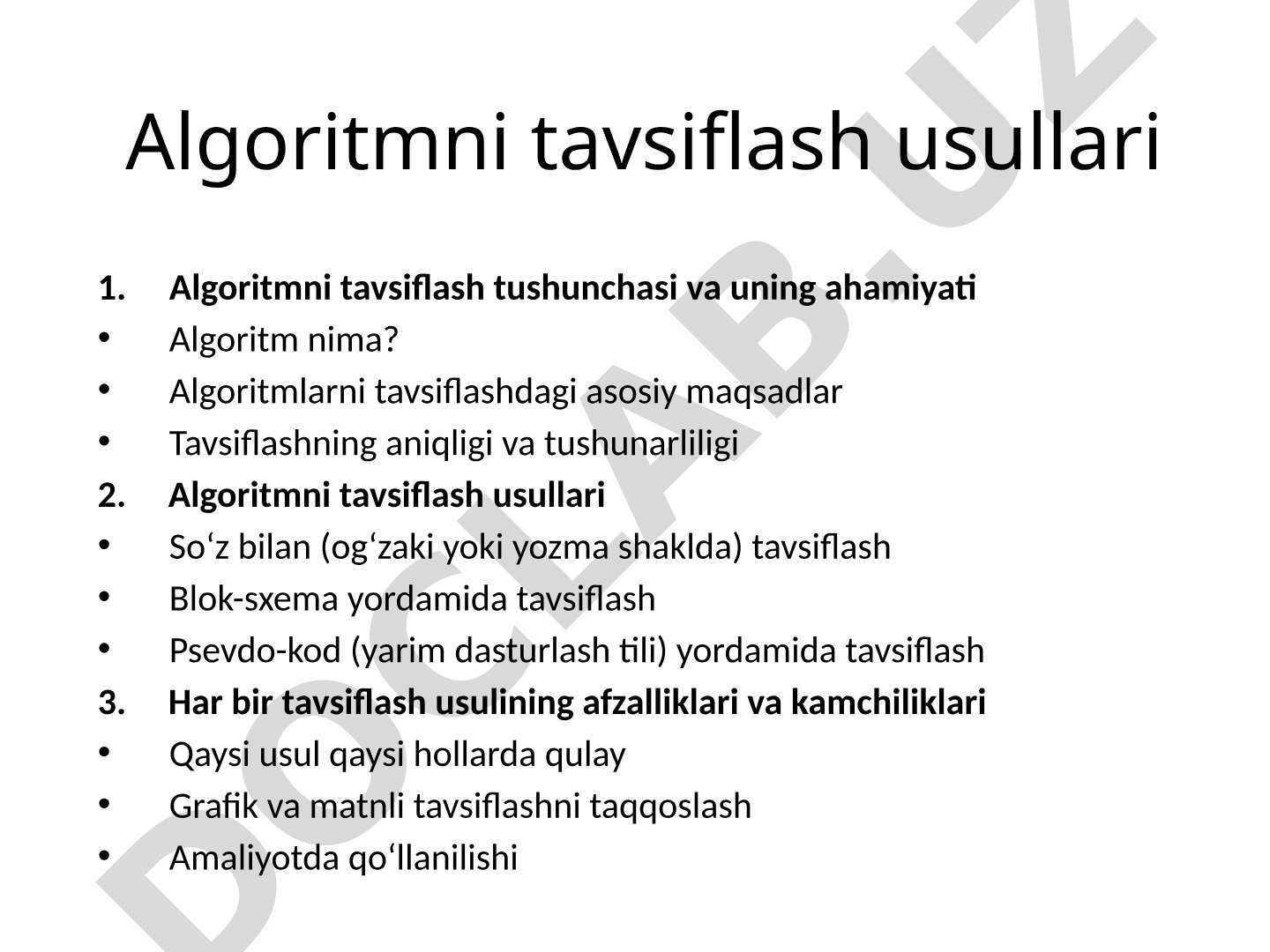Algoritmni tavsiflash usullari
