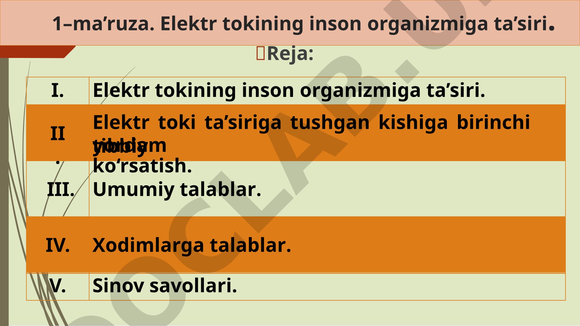 Elektr tokining inson organizmiga ta'siri