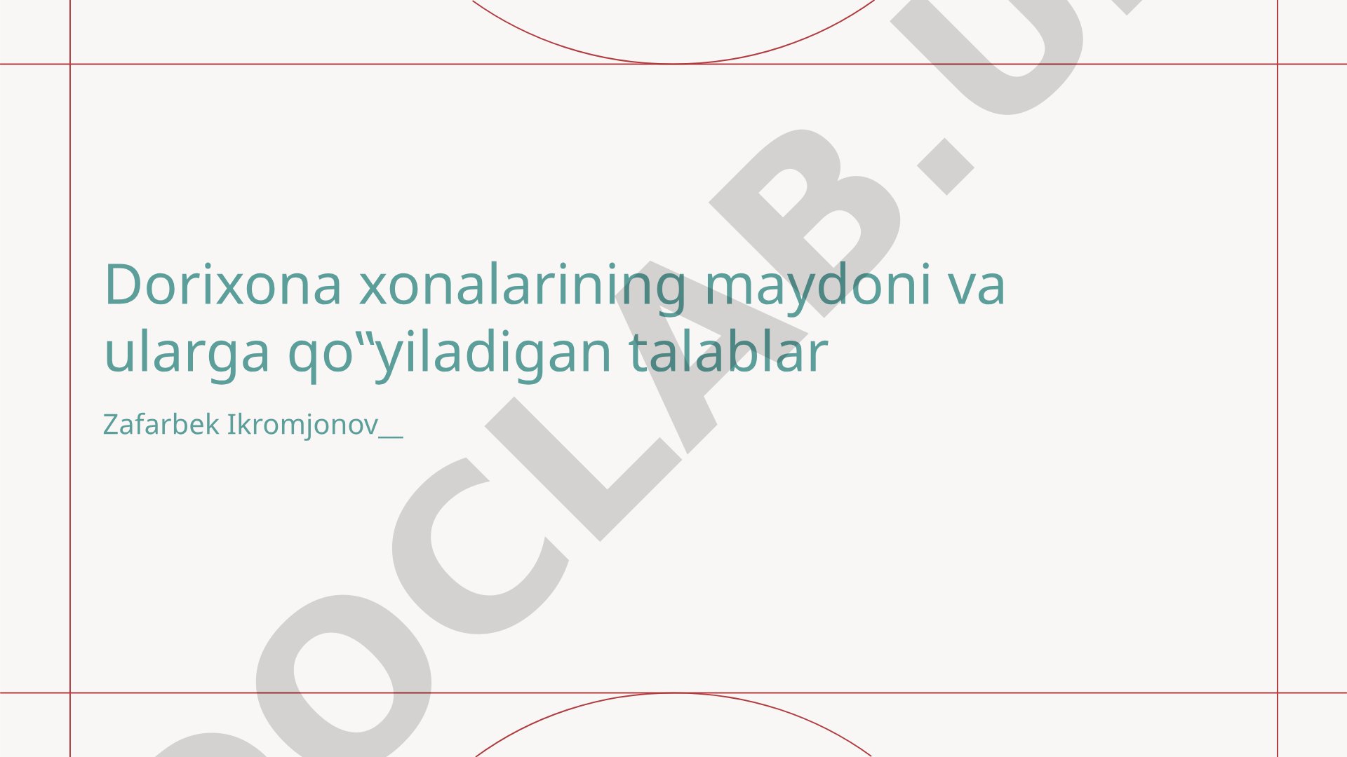 Dorixona xonalarining maydoni va ularga qo'yiladigan talablar