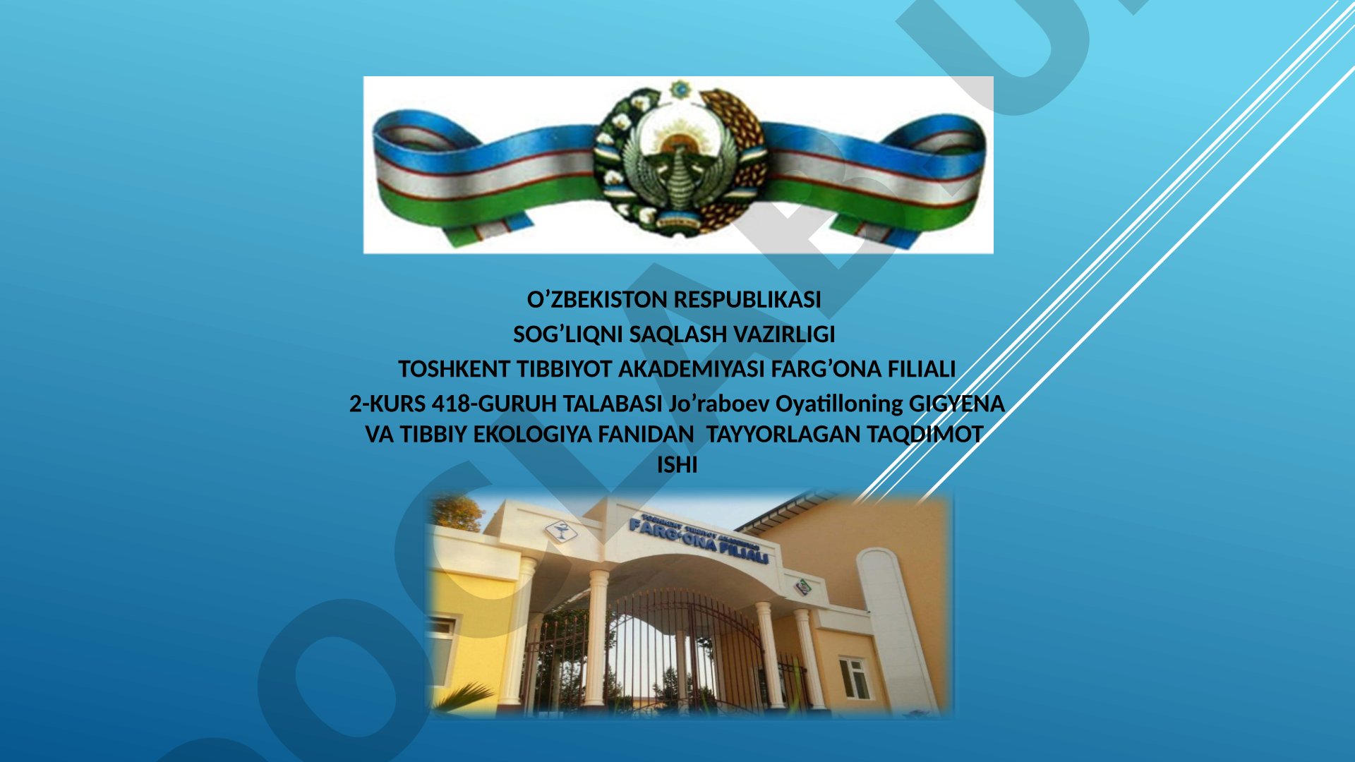 Ichimlik suvini yaxshilashdagi asosiy usullar