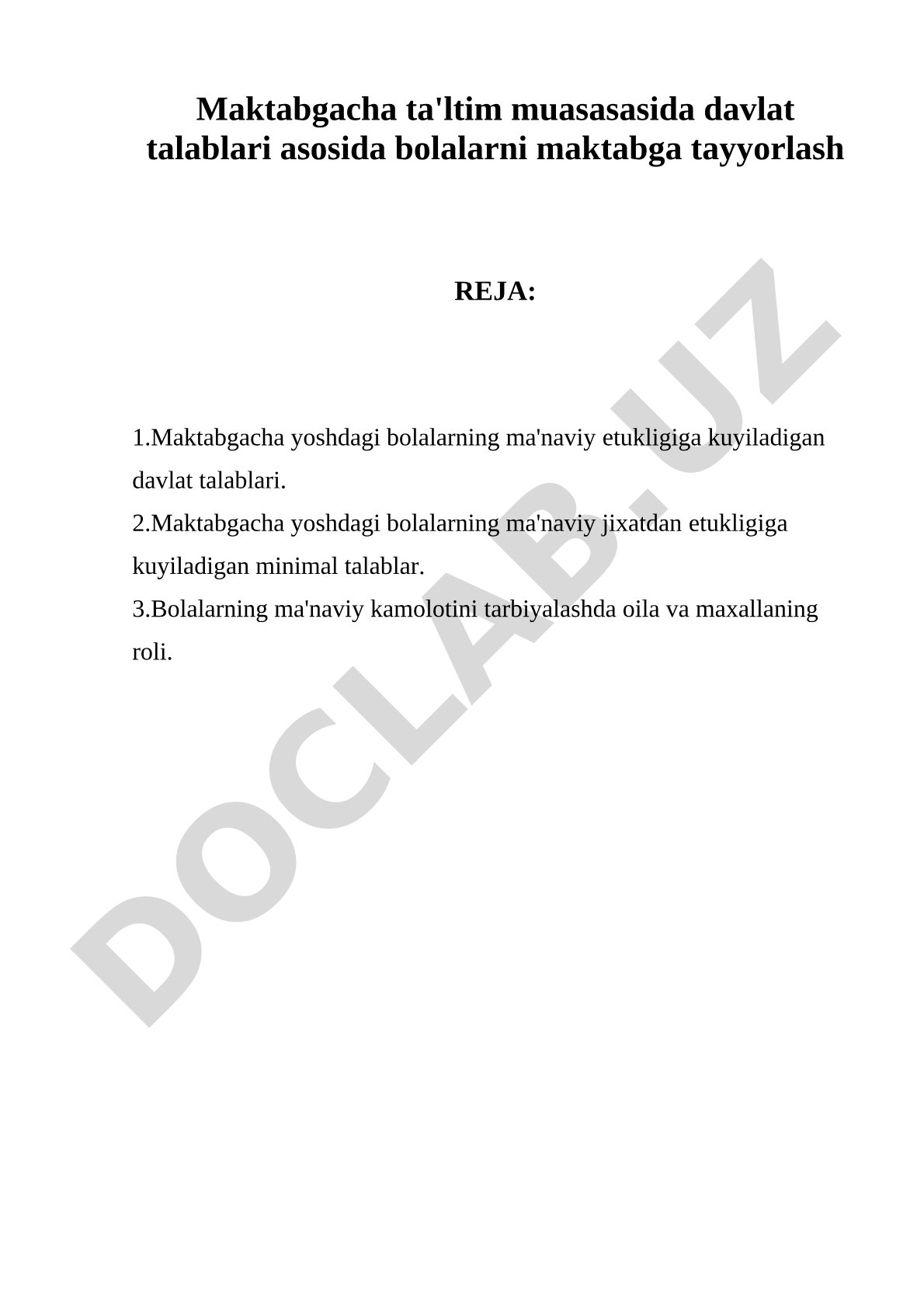 Maktabgacha ta'lim muassasasida davlat talablari asosida bolalarni maktabga tayyorlash