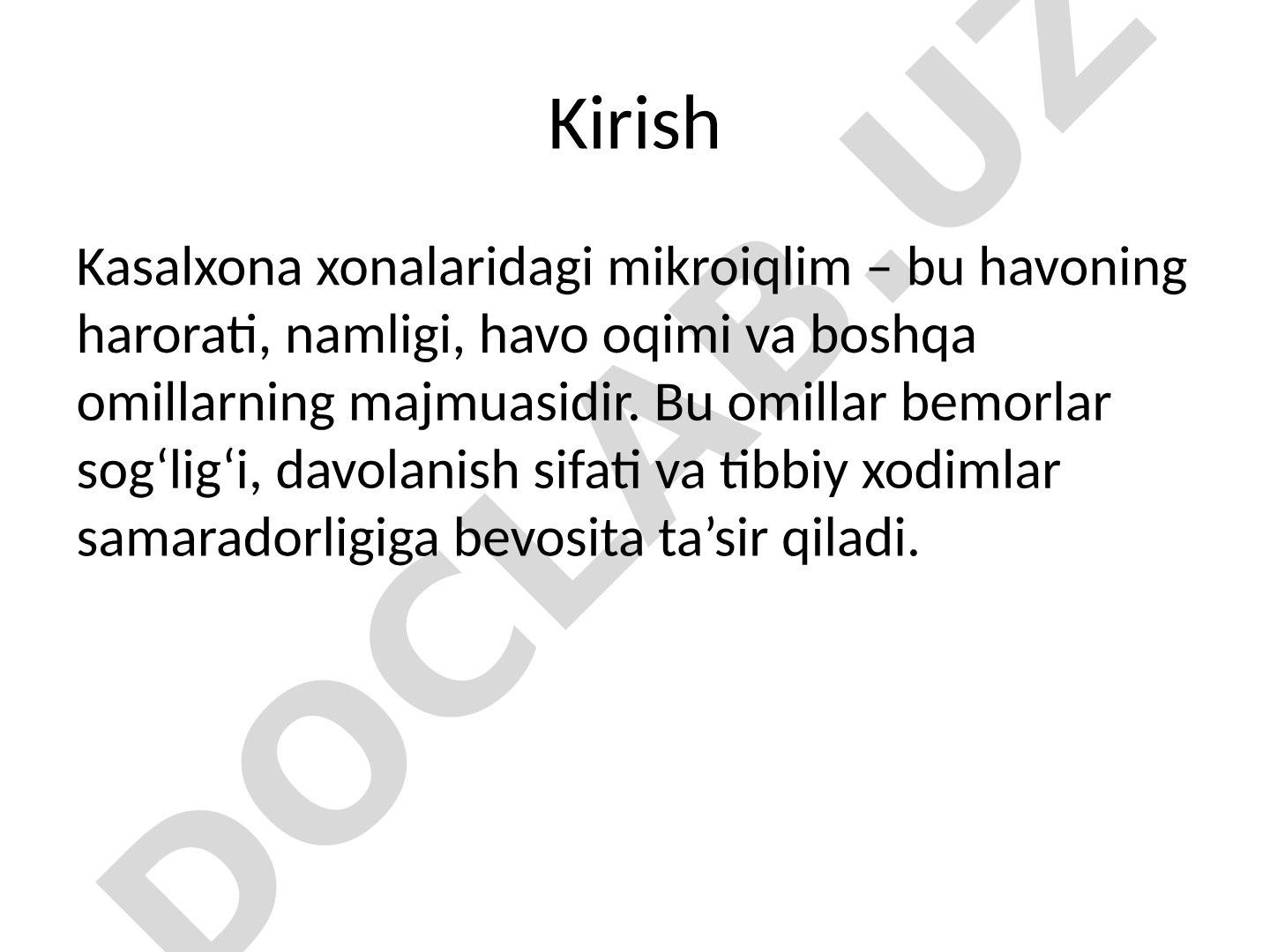 Kasalxona xonalaridagi mikroiqlim va uning ahamiyati