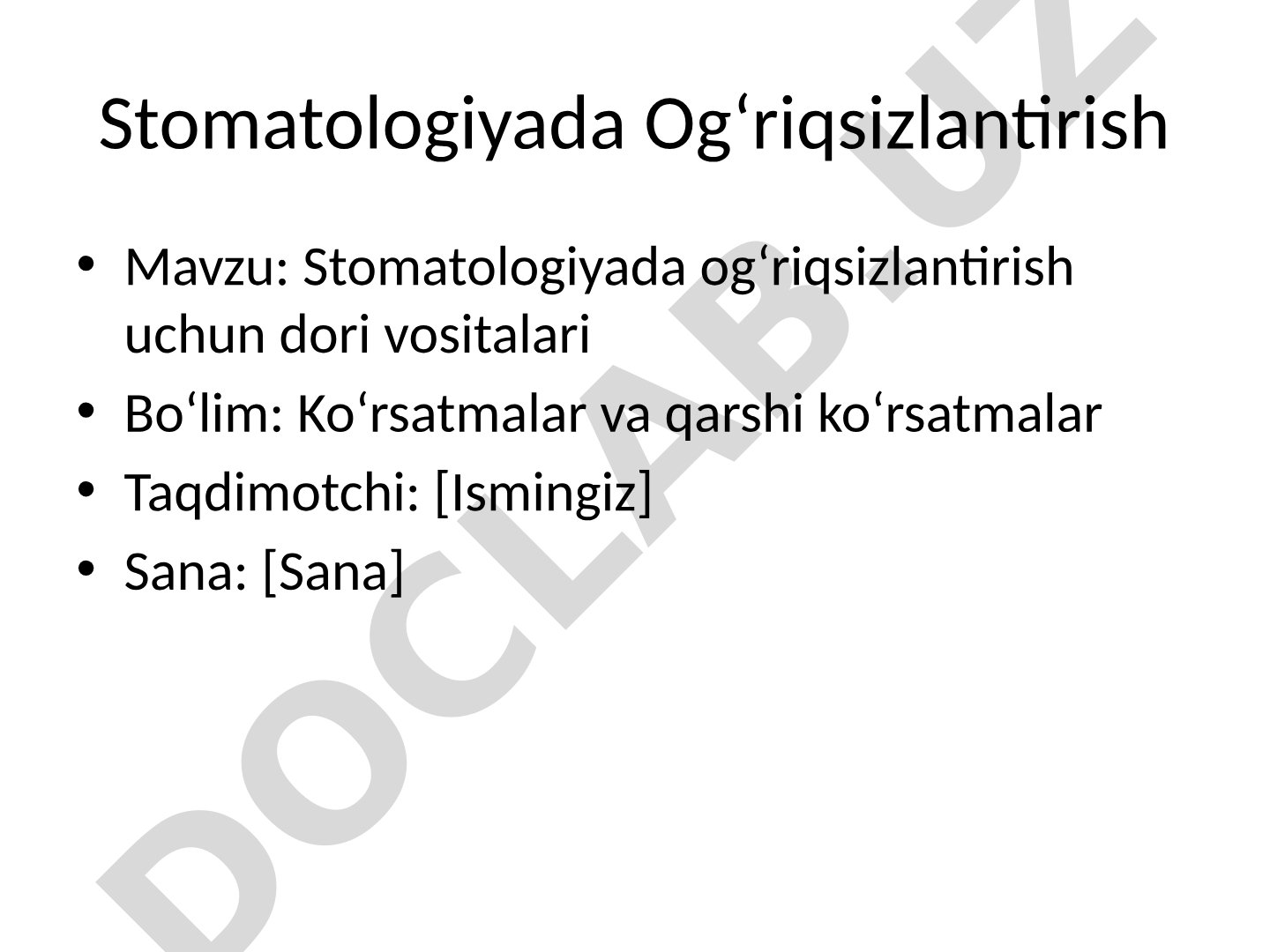 Stomatologiyada og‘riqsizlantirish uchun dori vositalari
