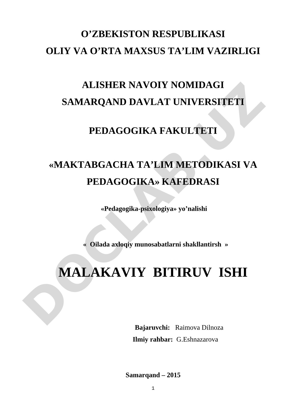 Oilada axloqiy munosabatlarni shakllantirish