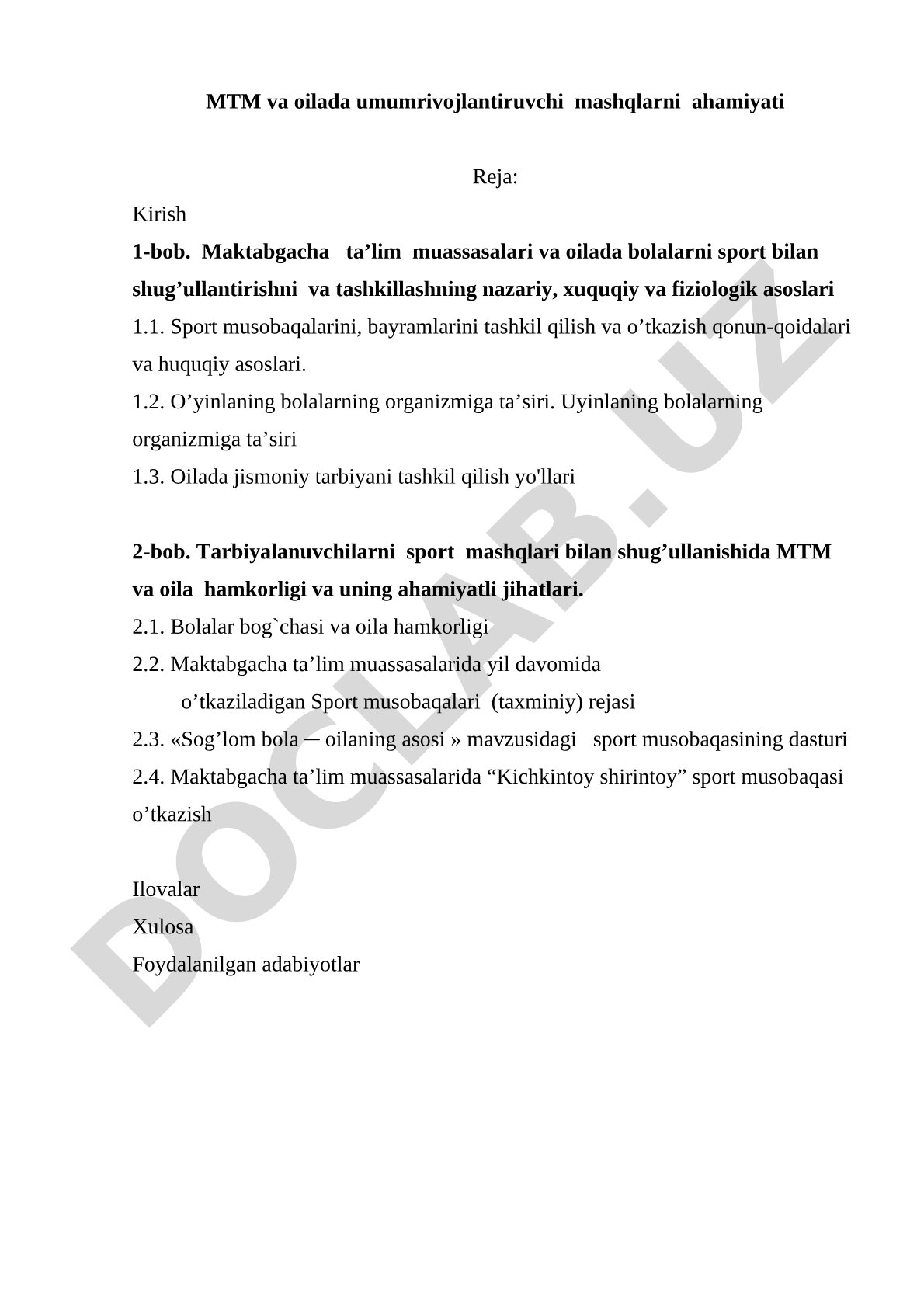 MTM va oilada umumrivojlantiruvchi mashqlarni ahamiyati