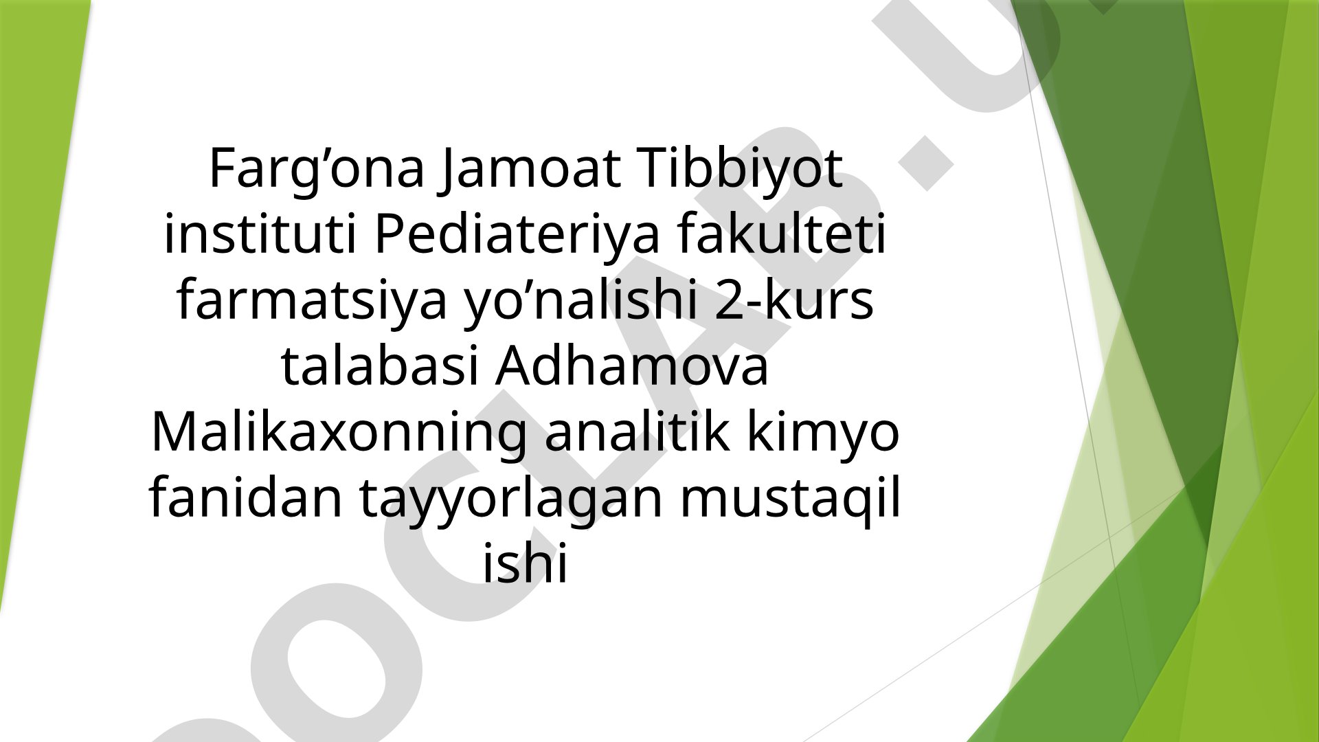 Cu kationini organizmdagi ahamiyati tibbiyotda qo'llanishi va dori vositalari tarkibida sifat hamda miqdorini aniqlash