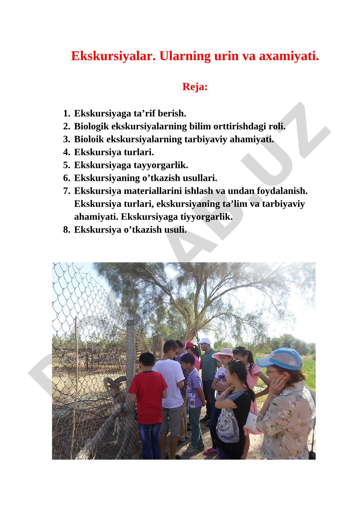 Ekskursiyalar, ularning turlari va ahamiyati