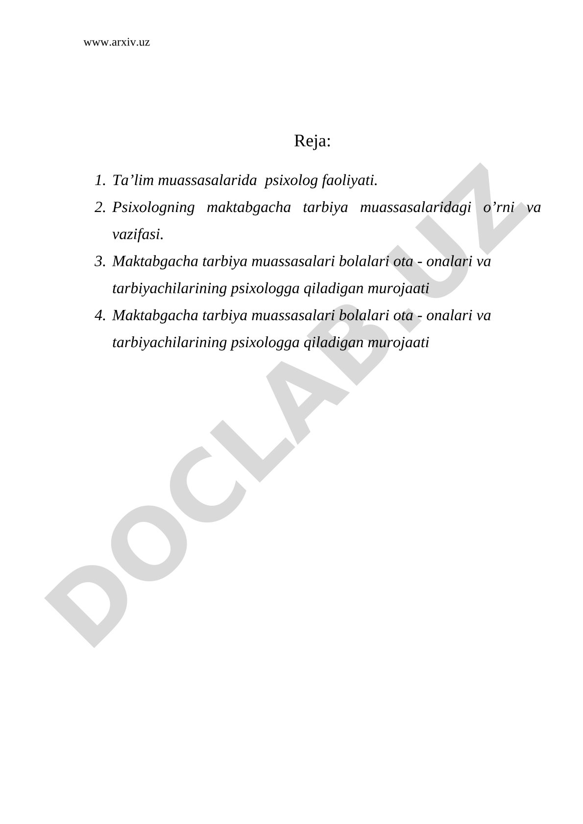 Maktabgacha tarbiya muassasalarida psixolog faoliyati