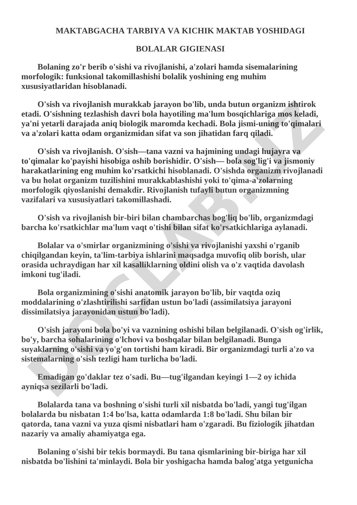 Maktabgacha tarbiya va kichik maktab yoshidagi bolalar gigienasi