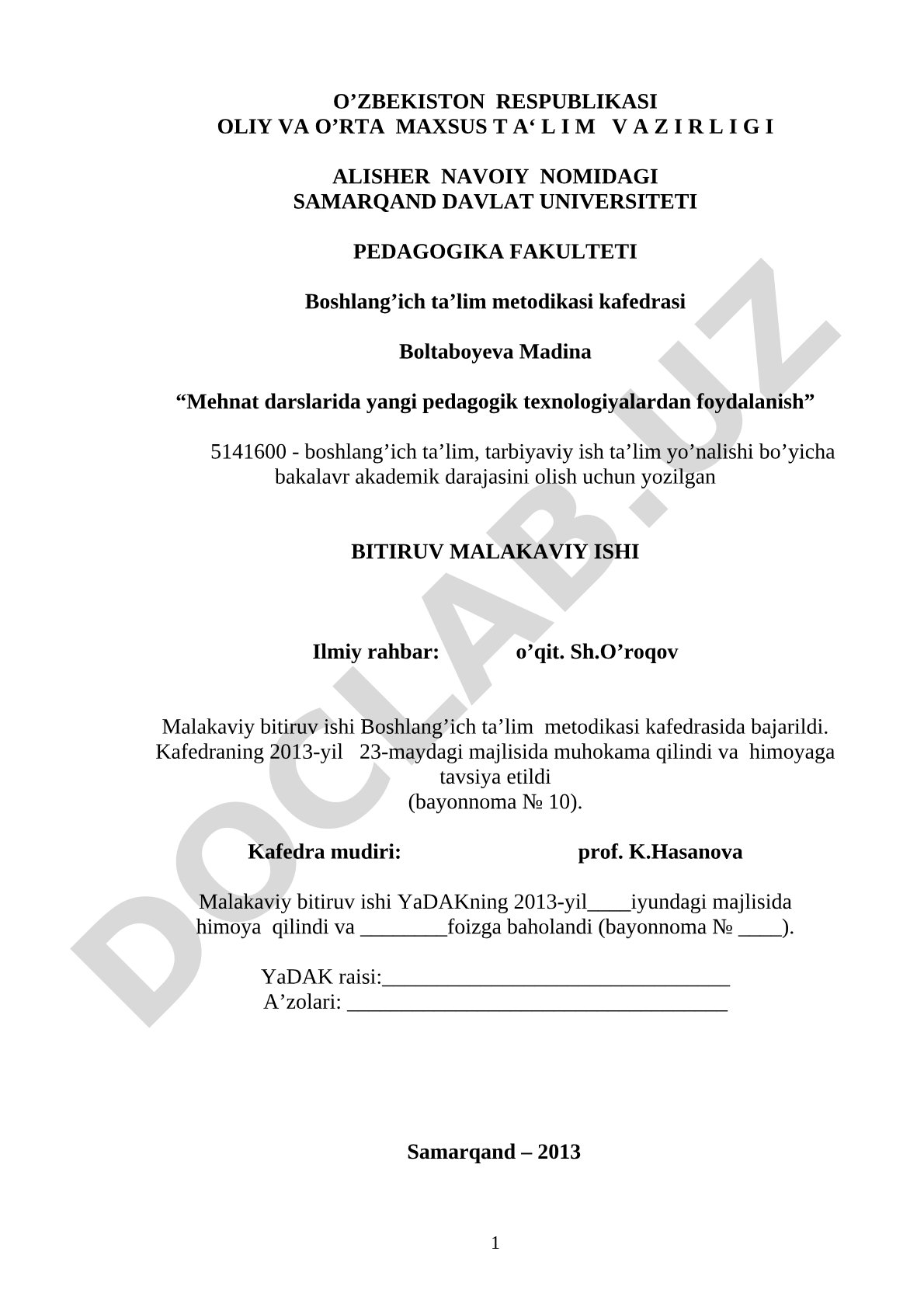 Mehnat darslarida yangi pedagogik texnologiyalardan foydalanish