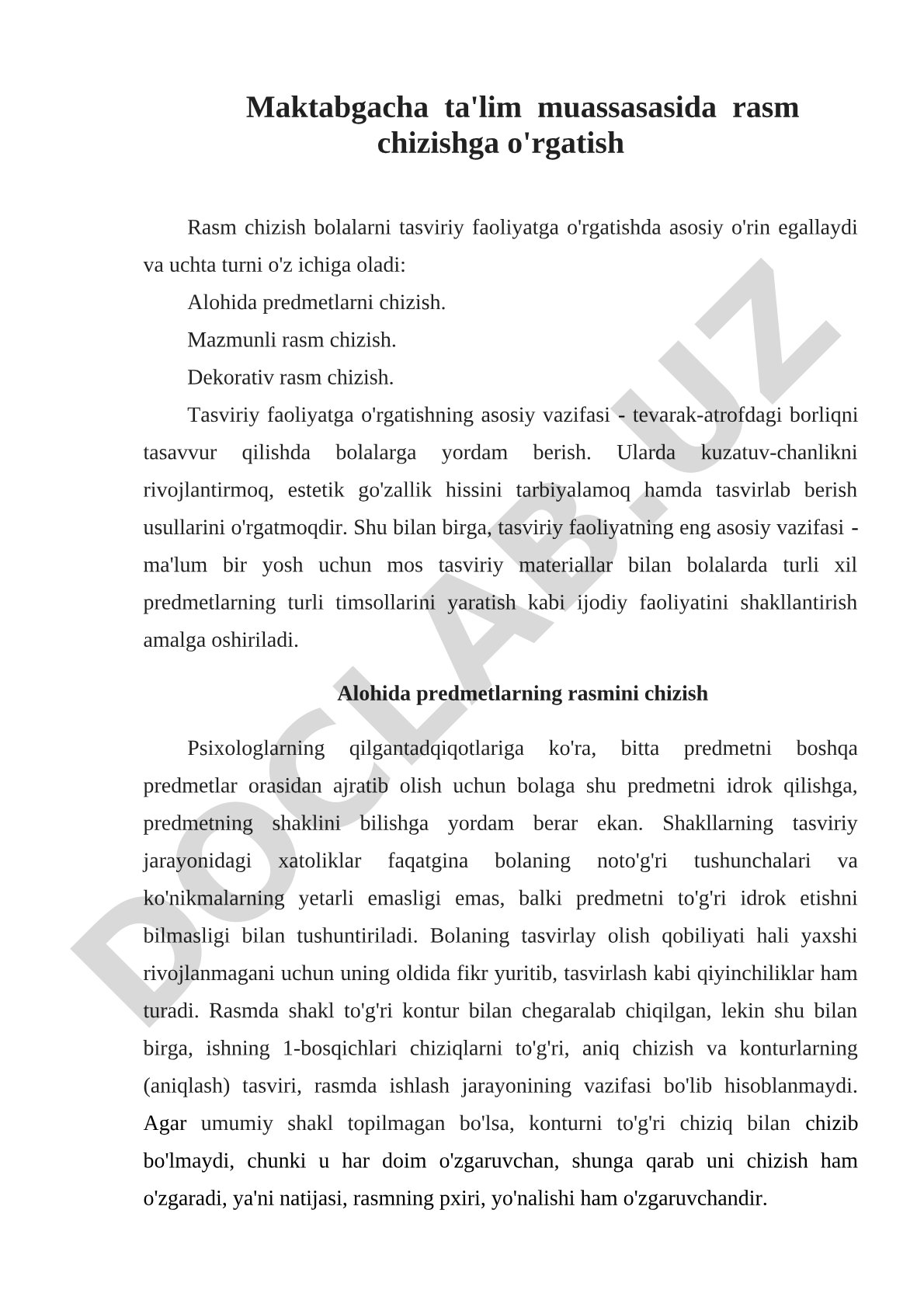 Maktabgacha ta'lim muassasasida rasm chizishga o'rgatish