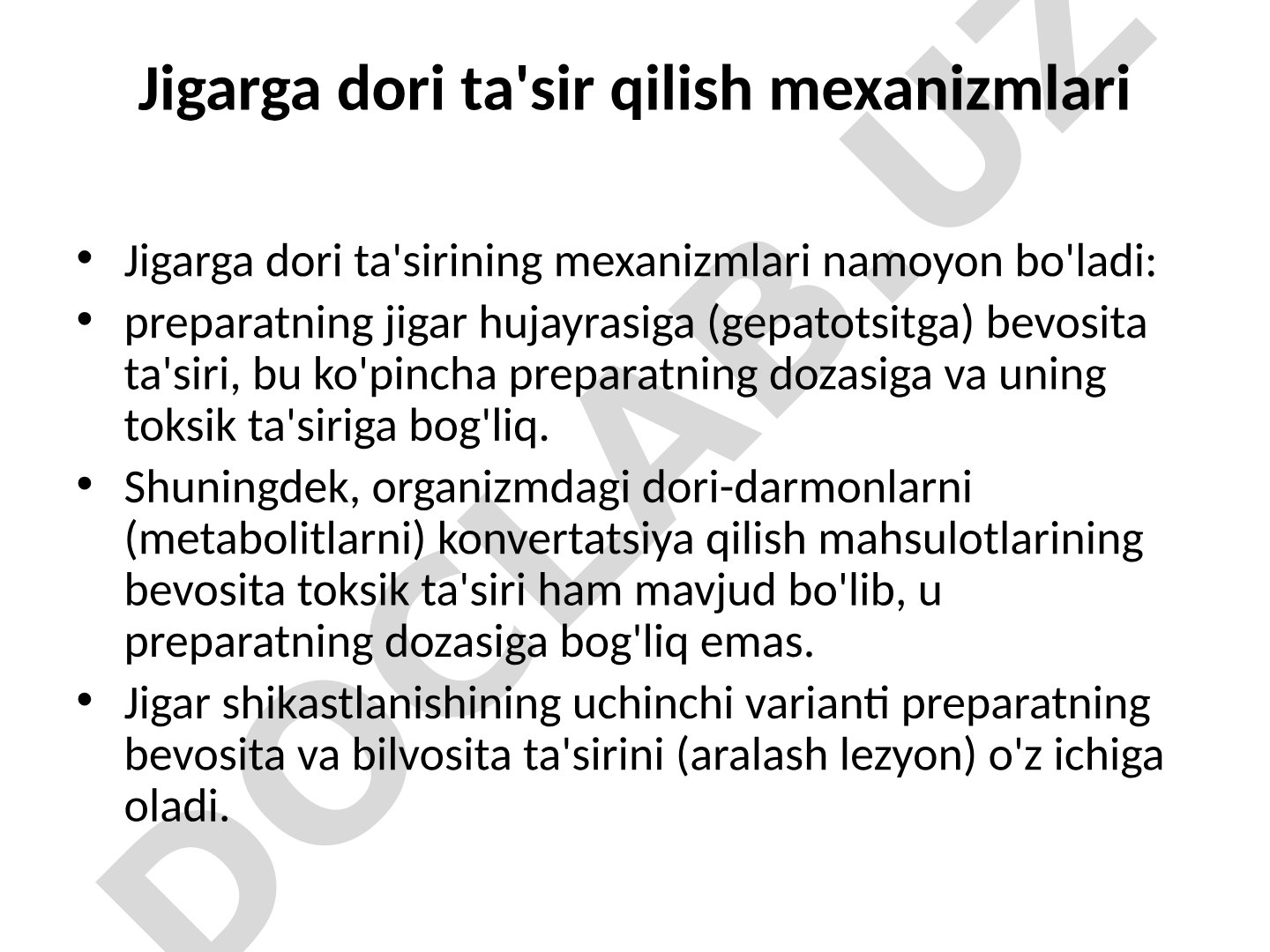 Jigarga dori ta'sir qilish mexanizmlari