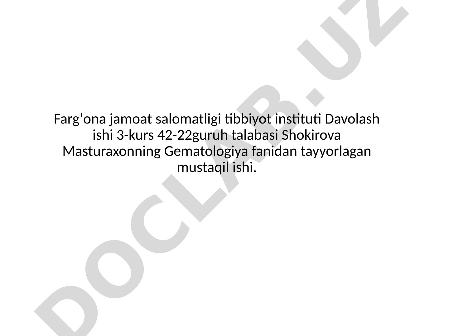 Surunkali kasalliklar anemiyasi etiologiyasi, patogenez, klinika, diagnostika va davolash prinsiplari