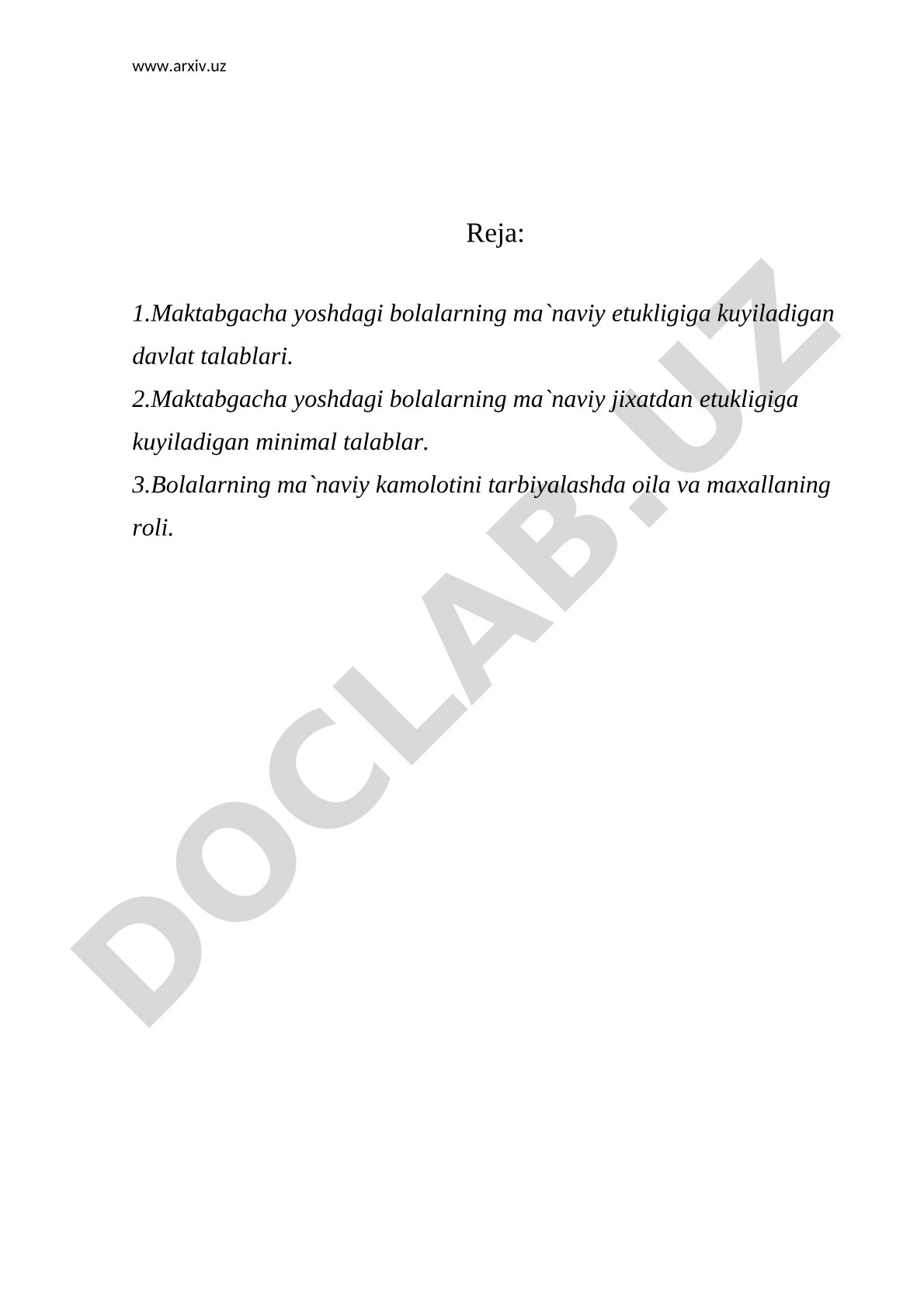 Maktabgacha yoshdagi bolalarning ma'naviy-madaniy etukligiga qo'yiladigan davlat talablari