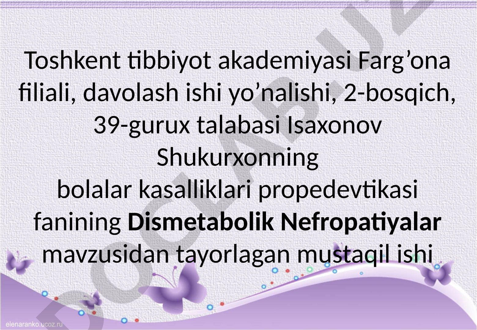 Bolalardagi dismetabolik nefropatiya