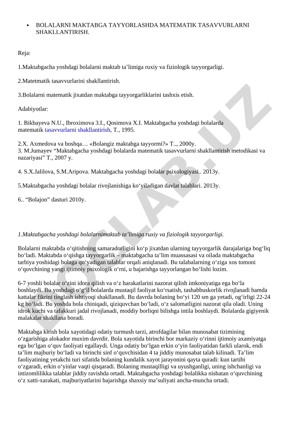 Bolalarni maktabga tayyorlashda matematik tasavvurlarni shakllantirish