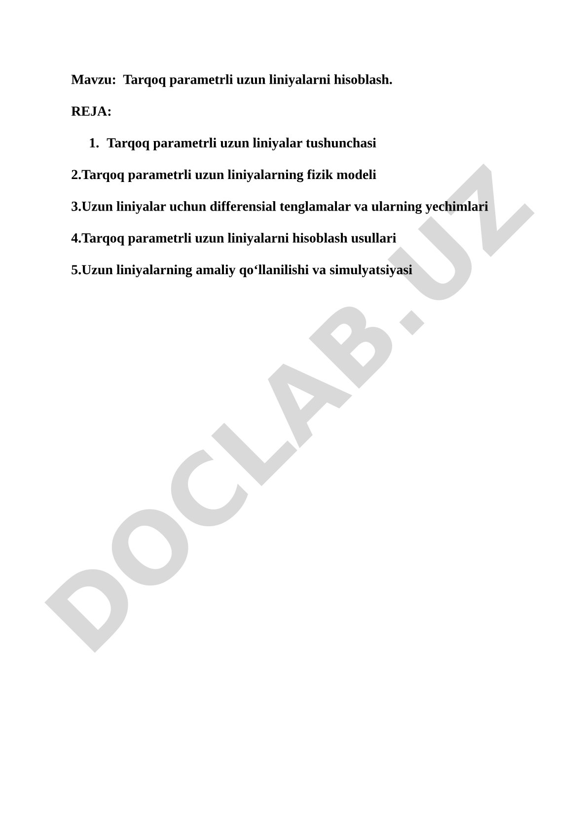 Tarqoq parametrli uzun liniyalarni hisoblash