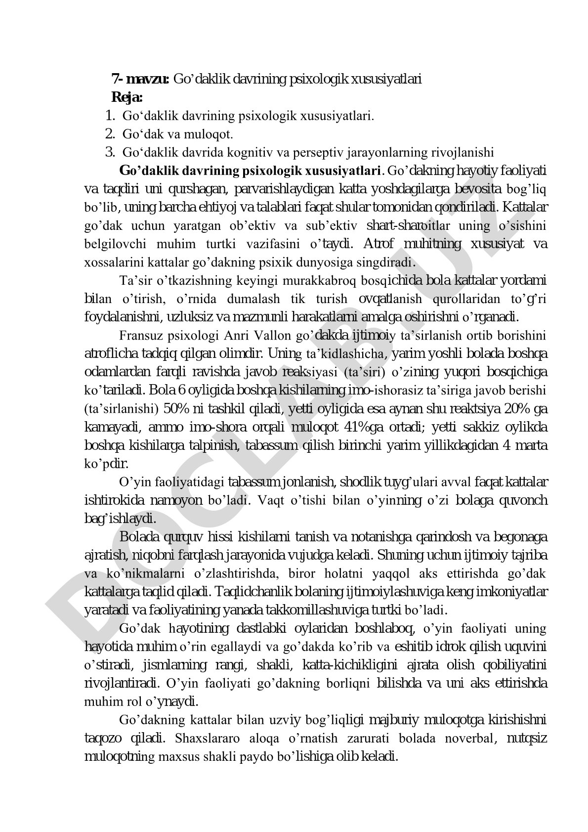 Go'daklik Davri Psixologiyasi
