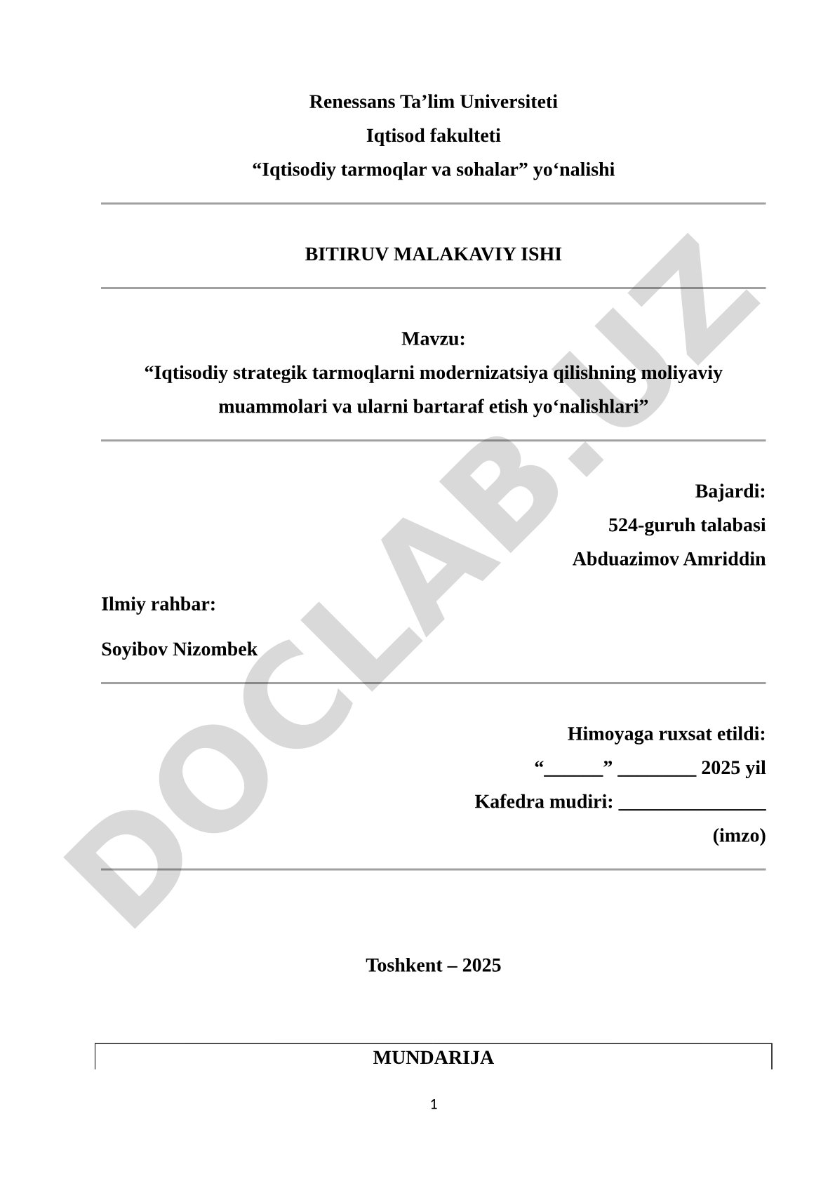 Iqtisodiy strategik tarmoqlarni modernizatsiya qilishning moliyaviy muammolari