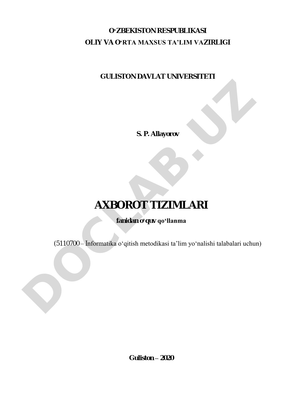Axborot Tizimlari O'quv Qo'llanmasi