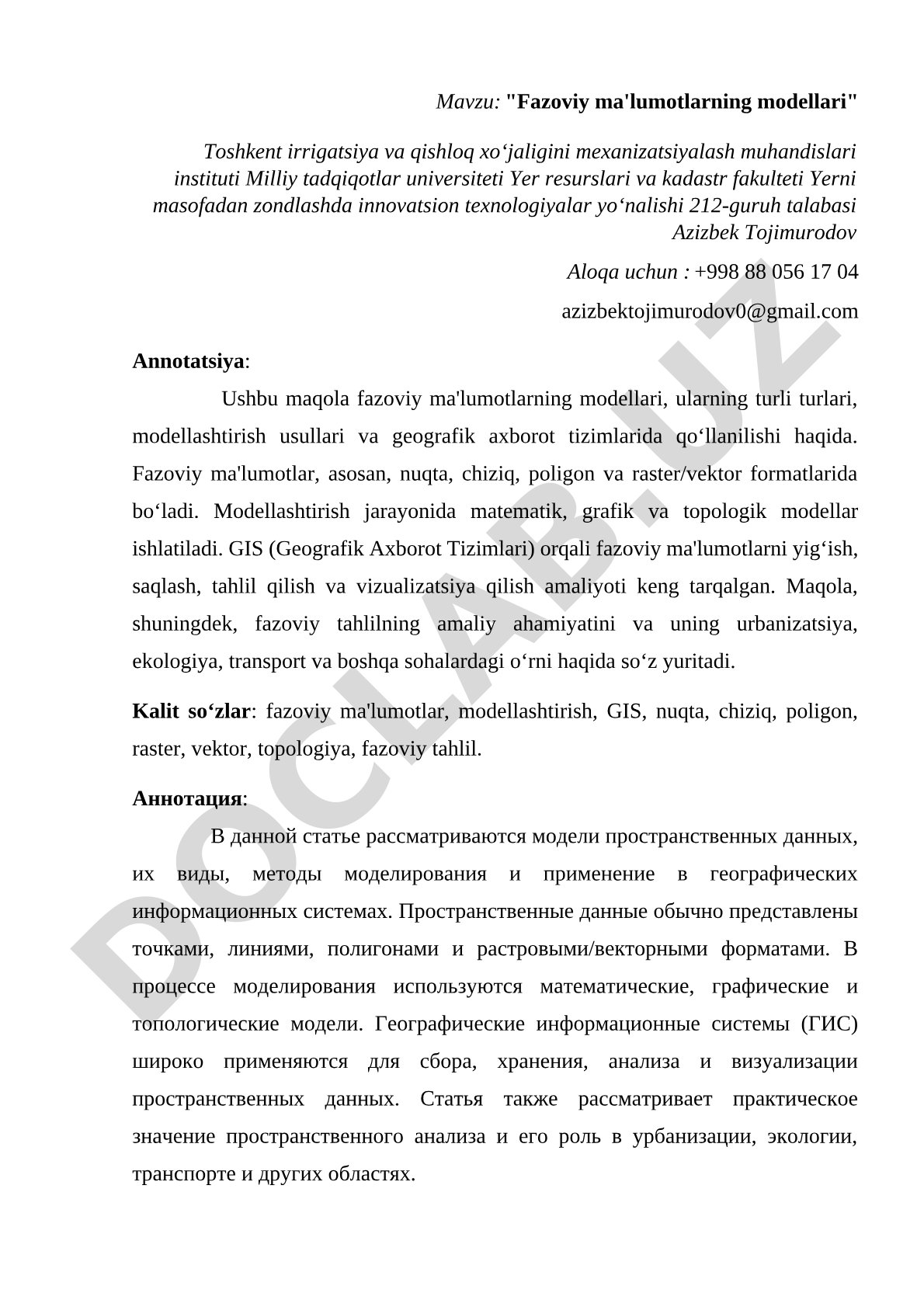 Fazoviy ma'lumotlar modellari