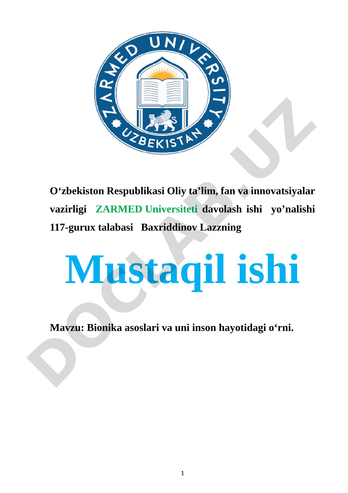Bionika asoslari va uning ahamiyati