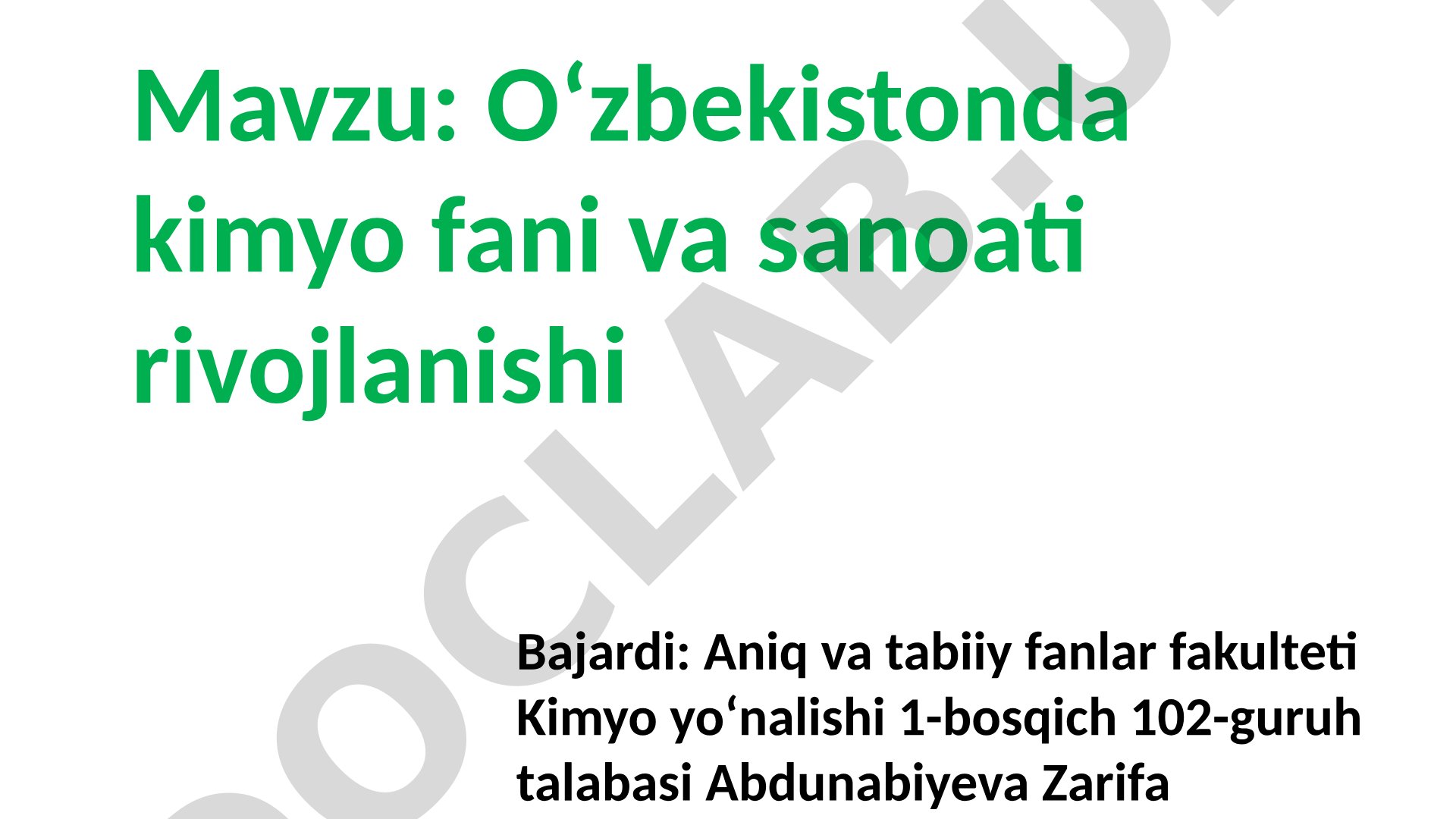 O'zbekistonda kimyo fani va sanoati rivojlanishi