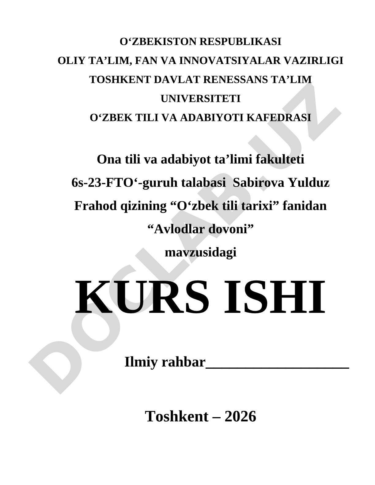 O'zbek tili tarixi kurs ishi