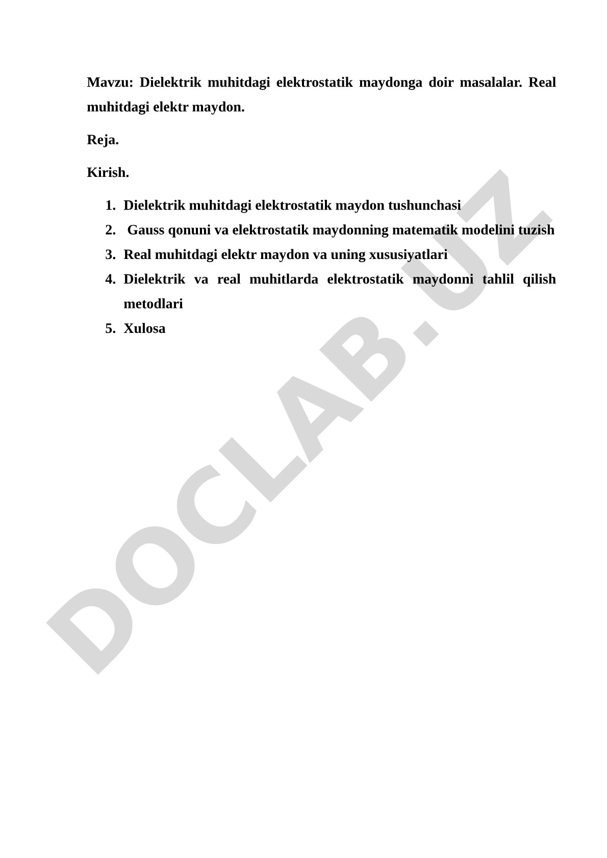 Dielektrik va Real Muhitda Elektrostatik Maydon