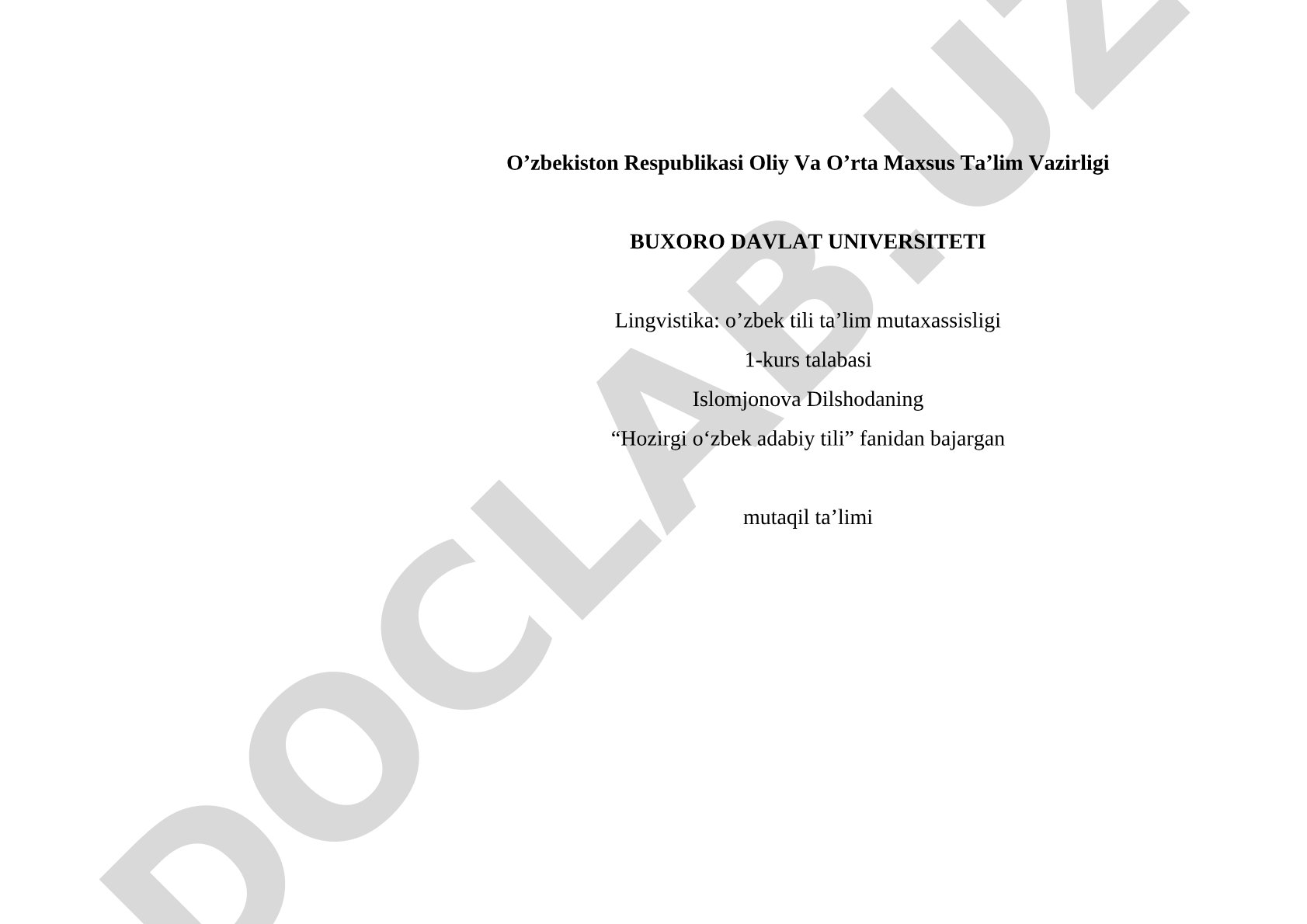 O'zbek tili grammatikasi topshirig'i