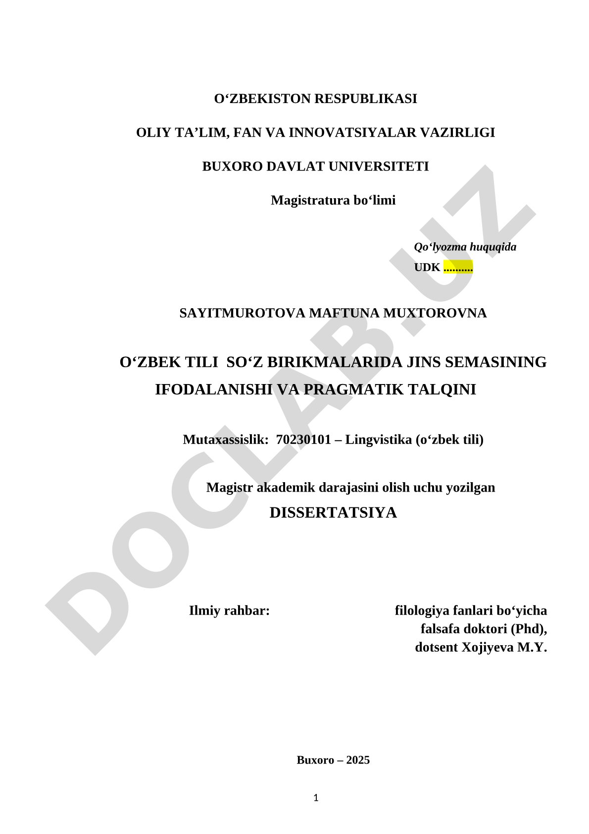 O'zbek tilida jins semasining ifodalanishi va pragmatik talqini
