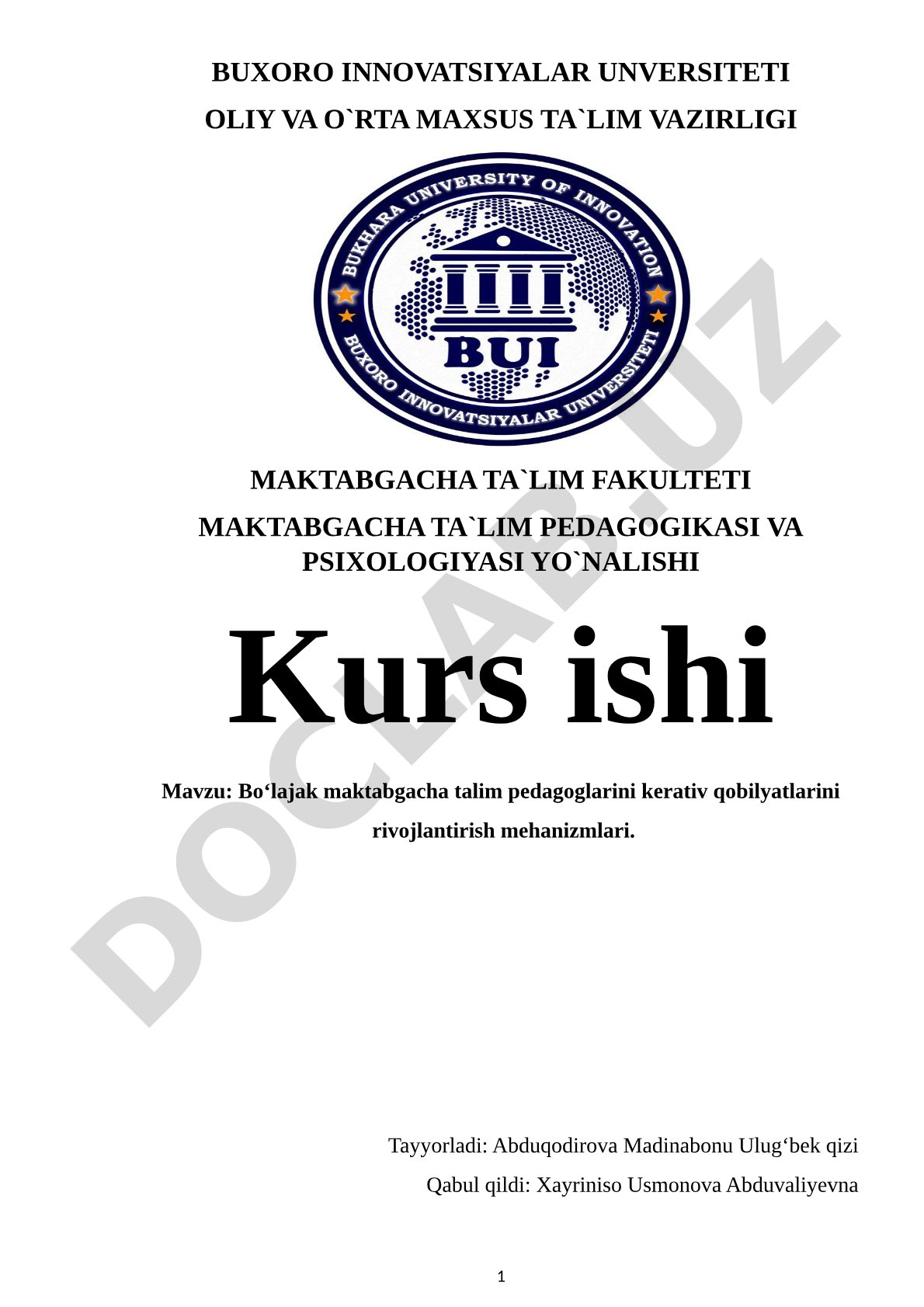 Bo‘lajak maktabgacha ta’lim pedagoglarining kreativ qobiliyatlarini rivojlantirish mehanizmlari
