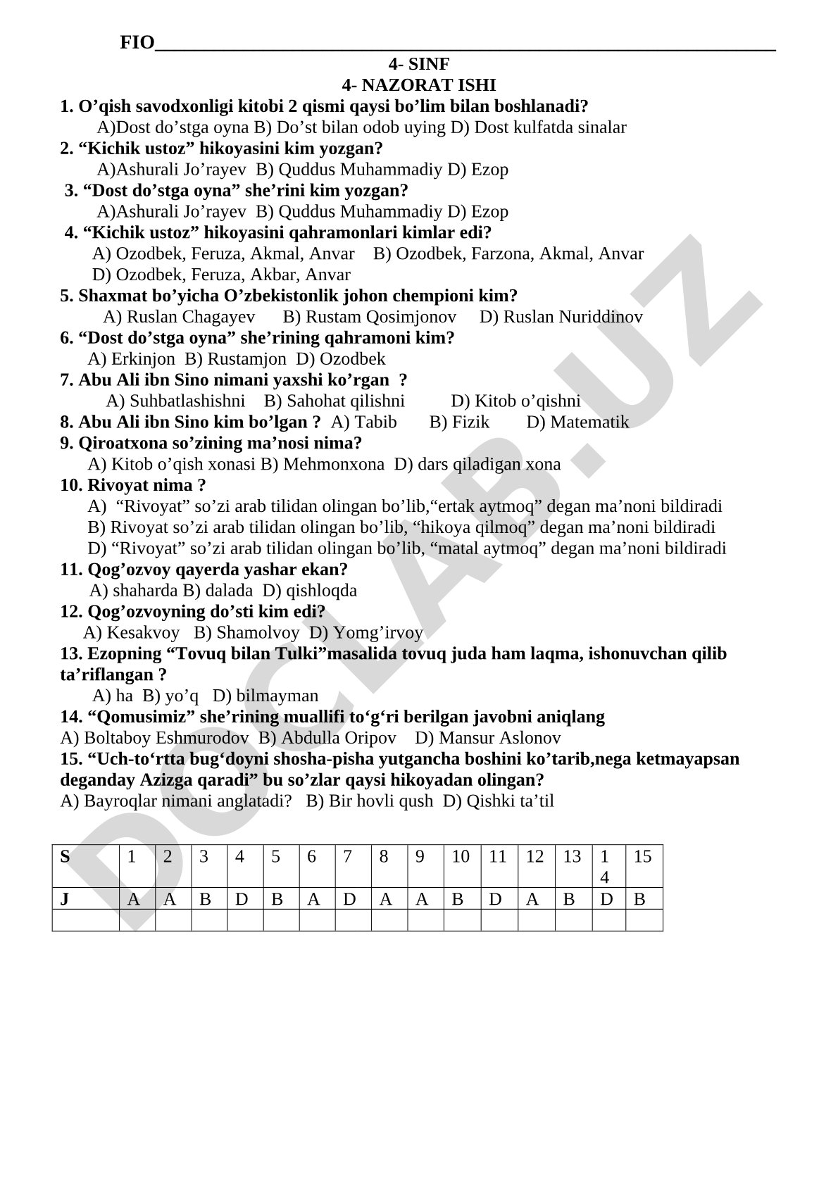 4-sinf 4-nazorat ishi