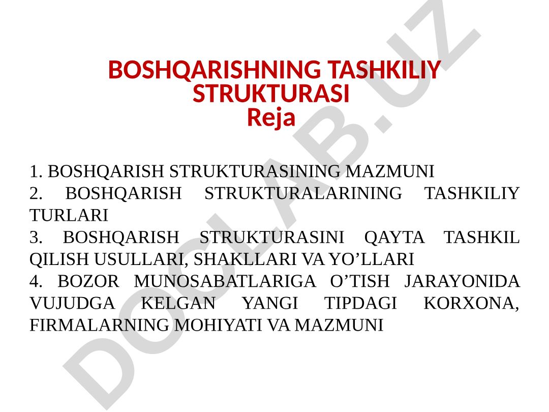 Boshqarishning tashkiliy strukturasini tushuntiruvchi taqdimot