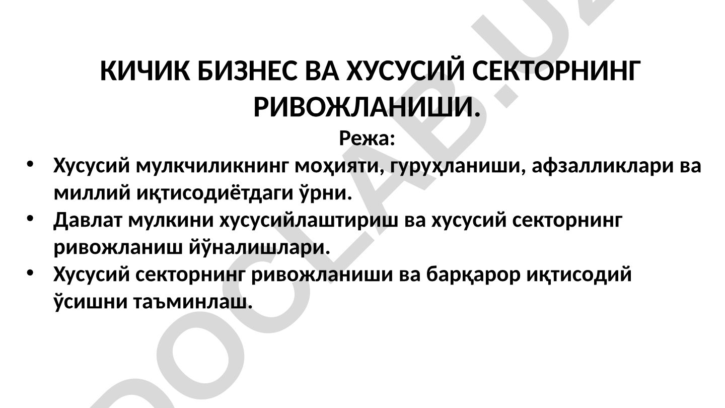 Кичик бизнес ва хусусий секторнинг ривожланиши