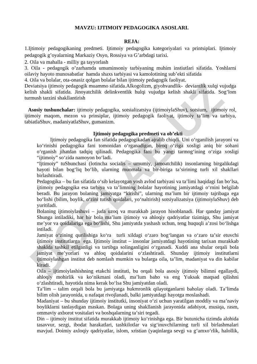 Ijtimoiy pedagogika asoslari