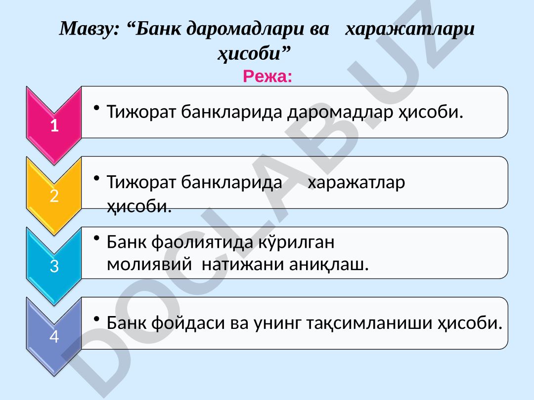 Банк даромадлари ва харажатлари ҳисоби