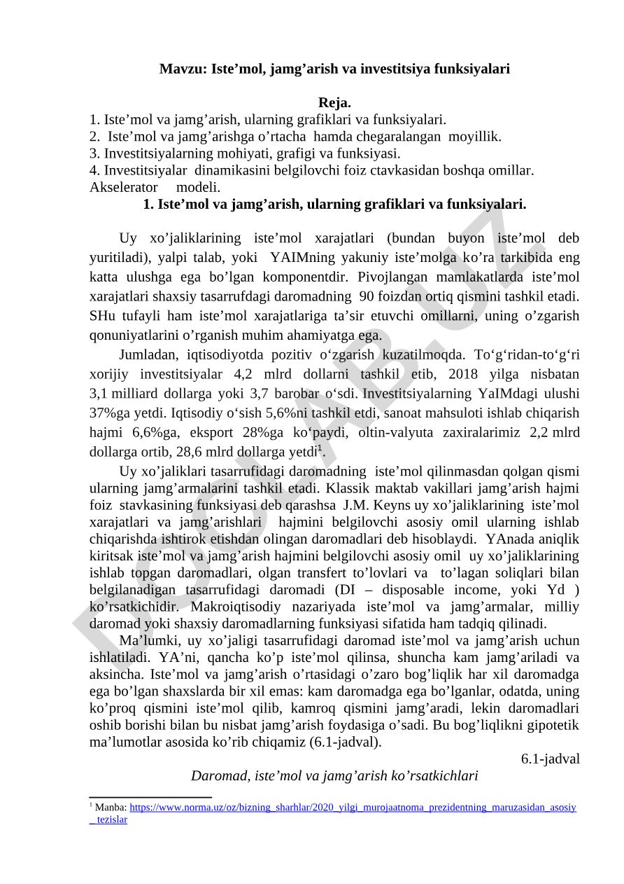 Iste’mol, jamg’arish va investitsiya funksiyalari