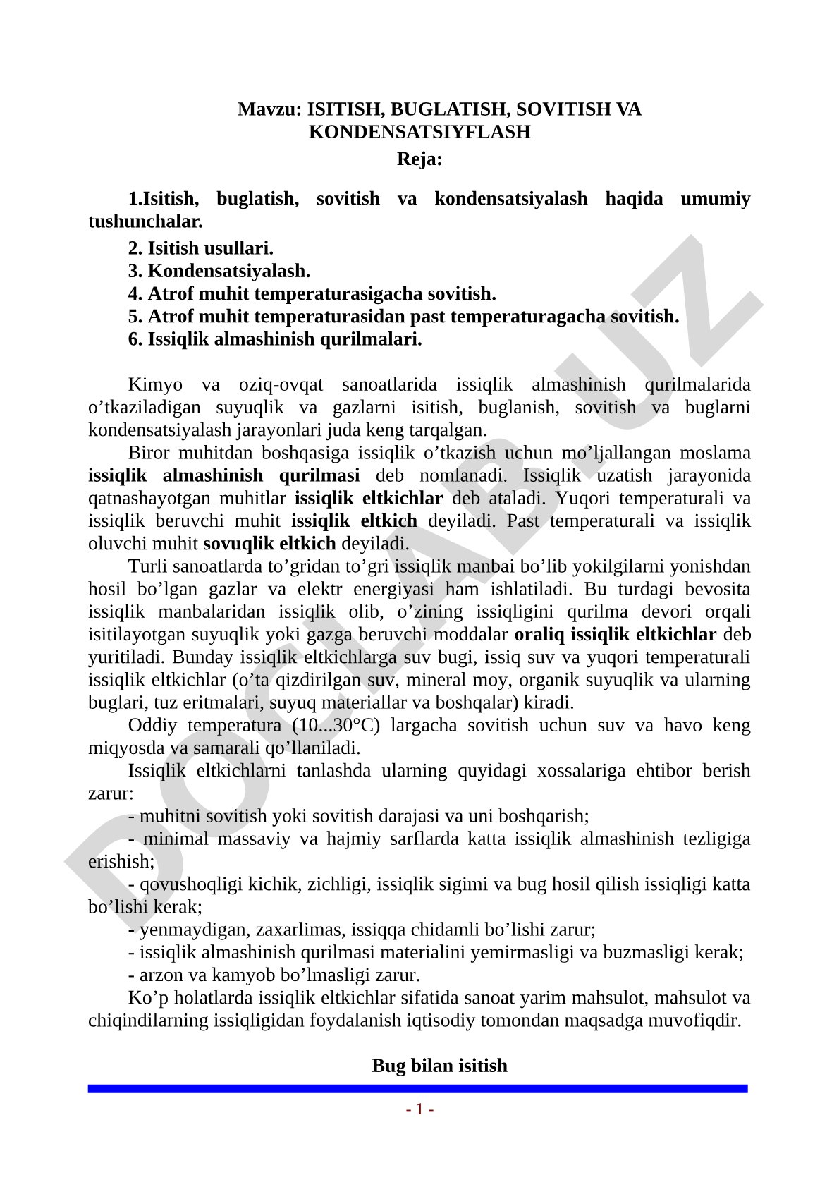 ISITISH, BUGLATISH, SOVITISH VA KONDENSATSIYALASH