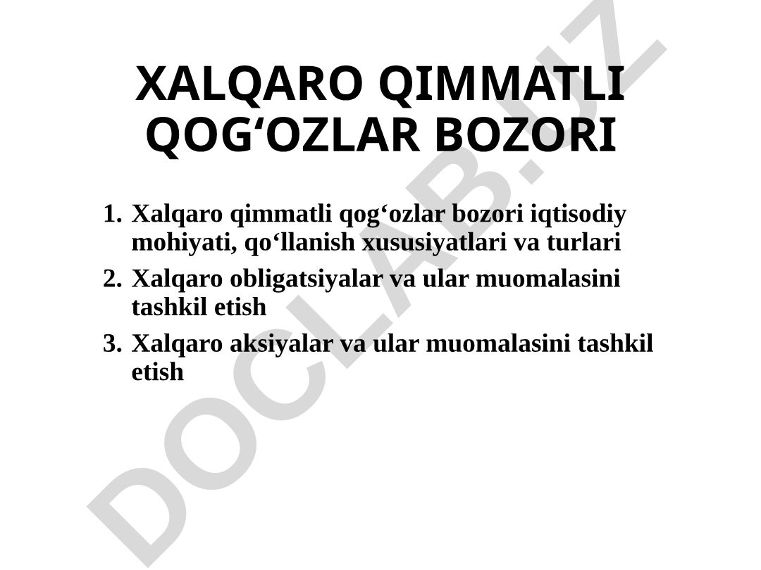 Xalqaro qimmatli qogʻozlar bozori iqtisodiy mohiyati, qoʻllanish xususiyatlari va turlari