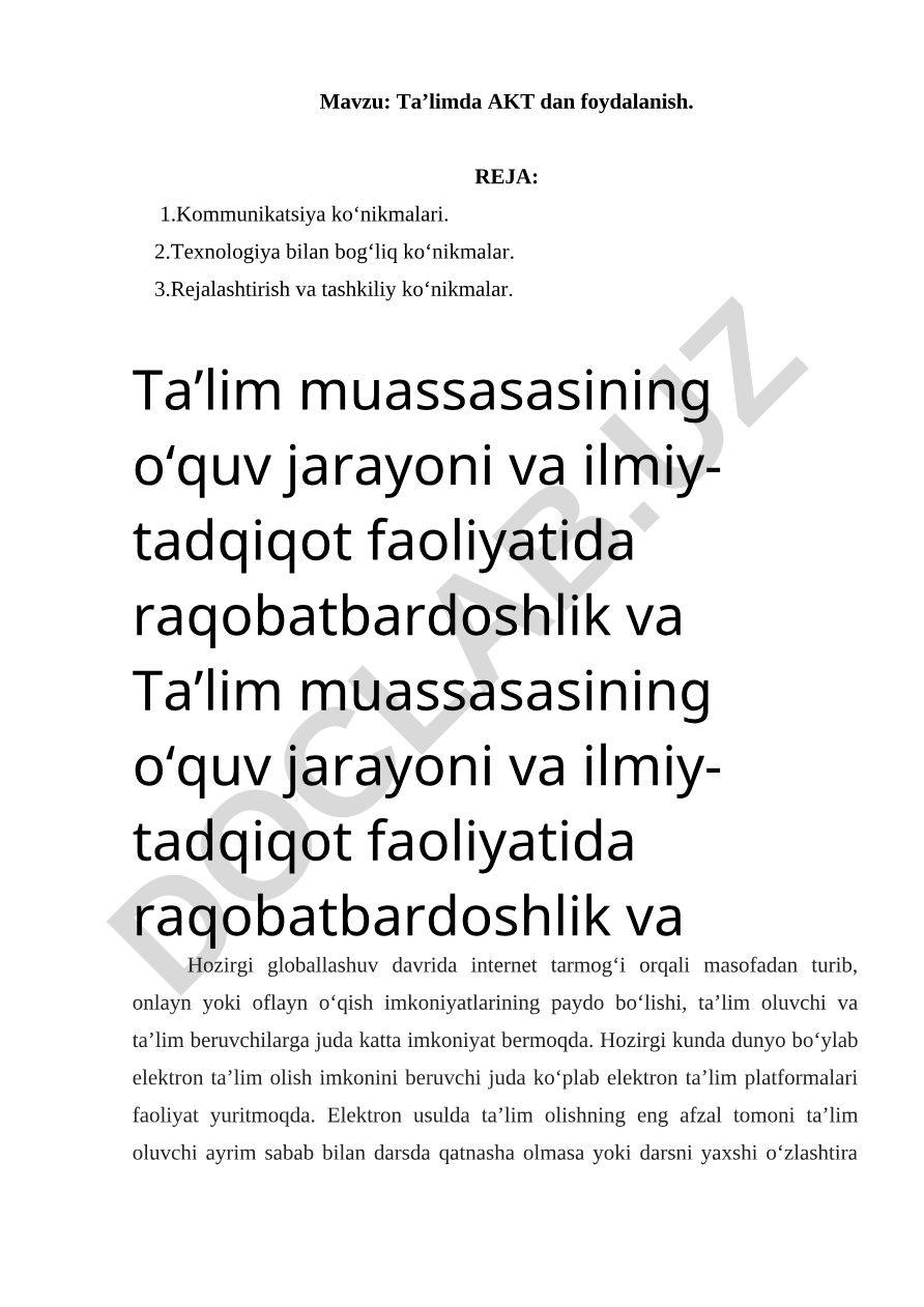 Ta’limda AKT dan foydalanish