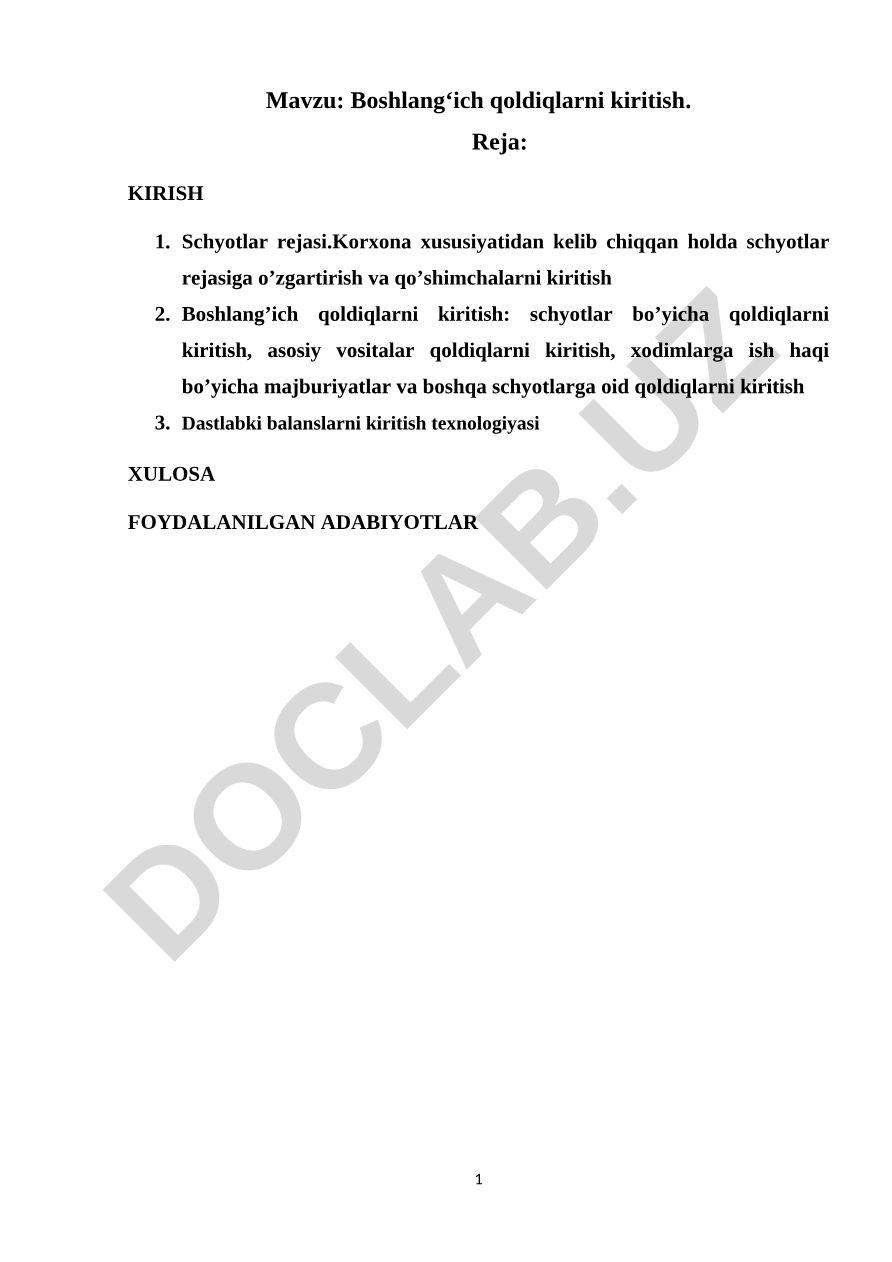 Boshlang‘ich qoldiqlarni kiritish