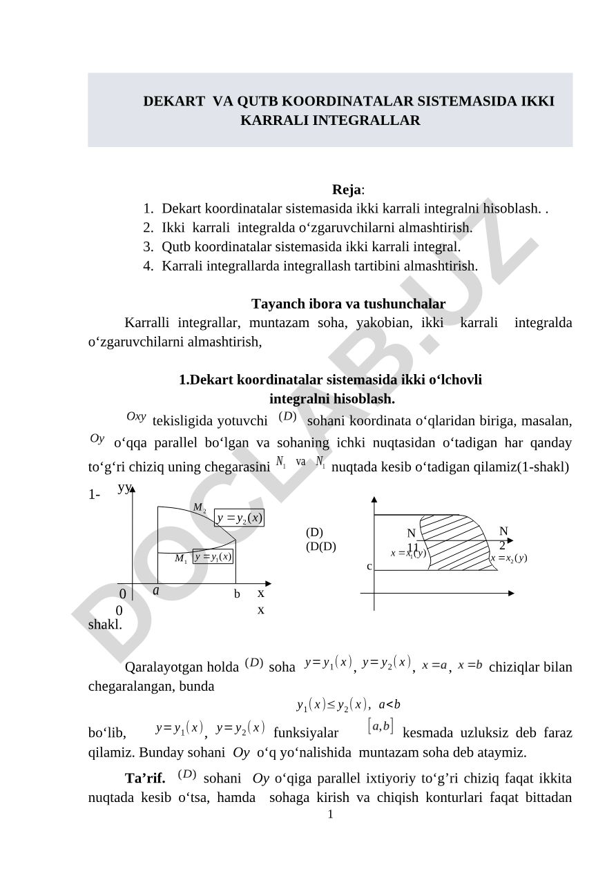 Dekart va qutb koordinatalar sistemasida ikki karrali integrallar