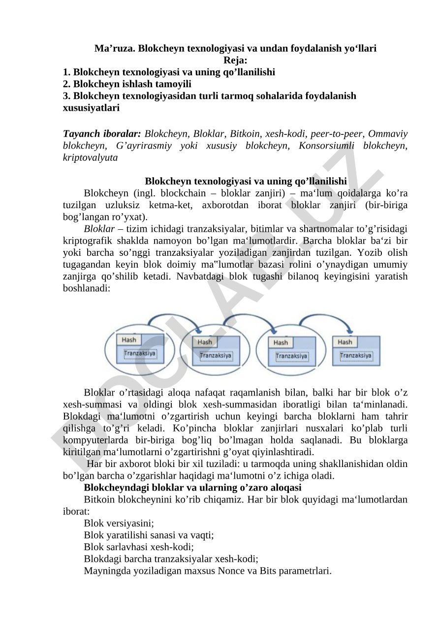 Blokcheyn texnologiyasi va undan foydalanish yo‘llari